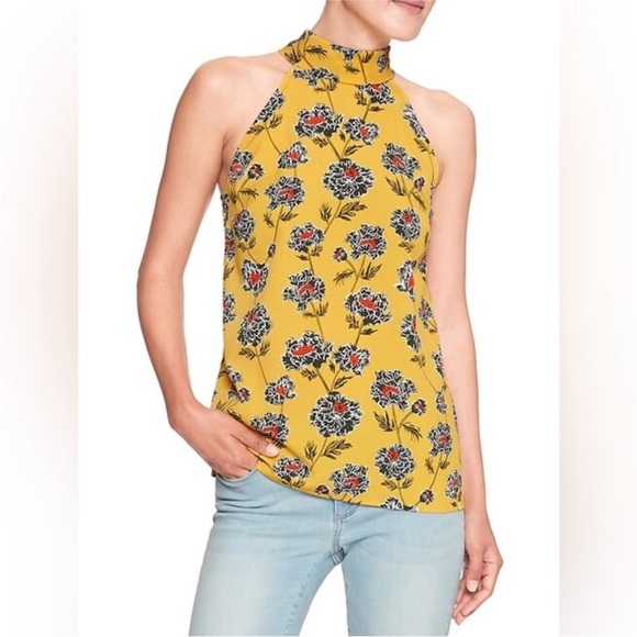 Banana Republic Factory Tops - BANANA REPUBLIC Floral Bow Neck Halter Top Yellow woman’s medium